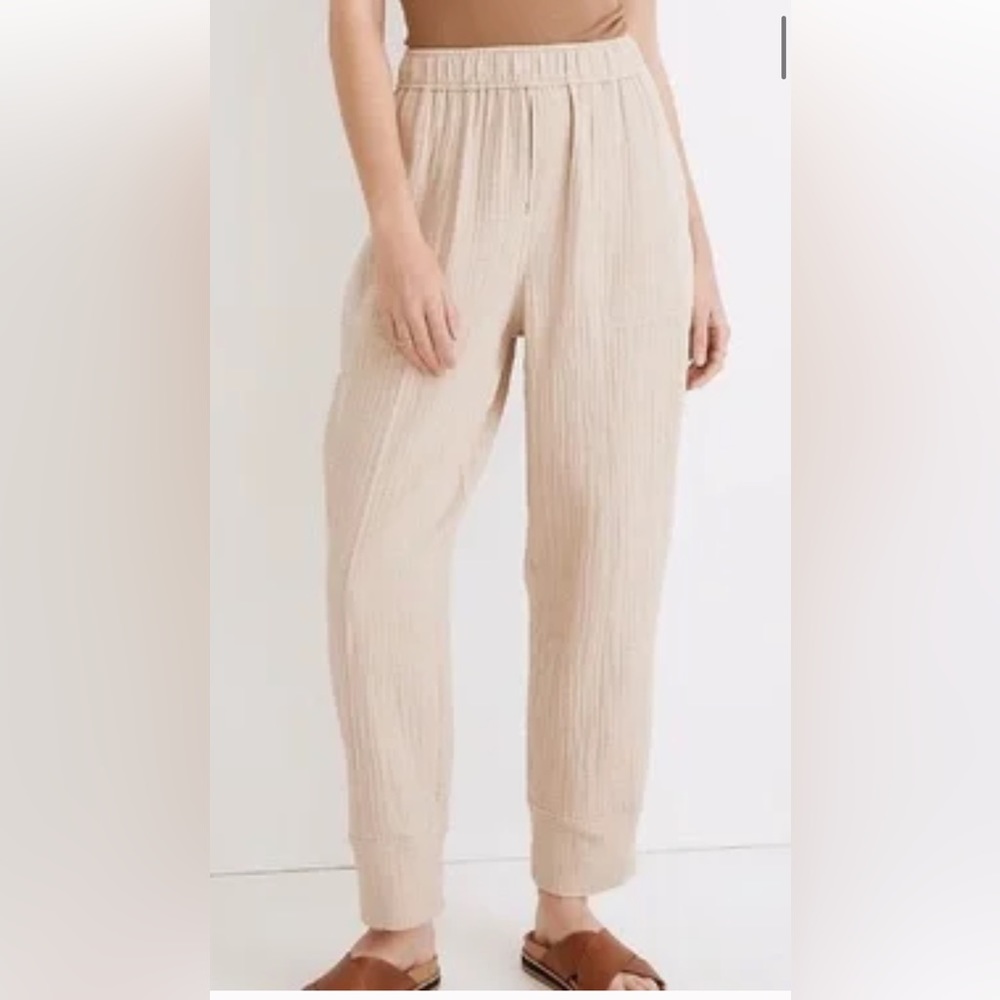 Madewell Crinkle Cotton XS Pants Straight Leg Tan cotton Flowy Soft